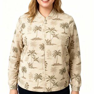 Preswick & Moore Women's Tan Palm Tree Print Shacket Jacket Size M